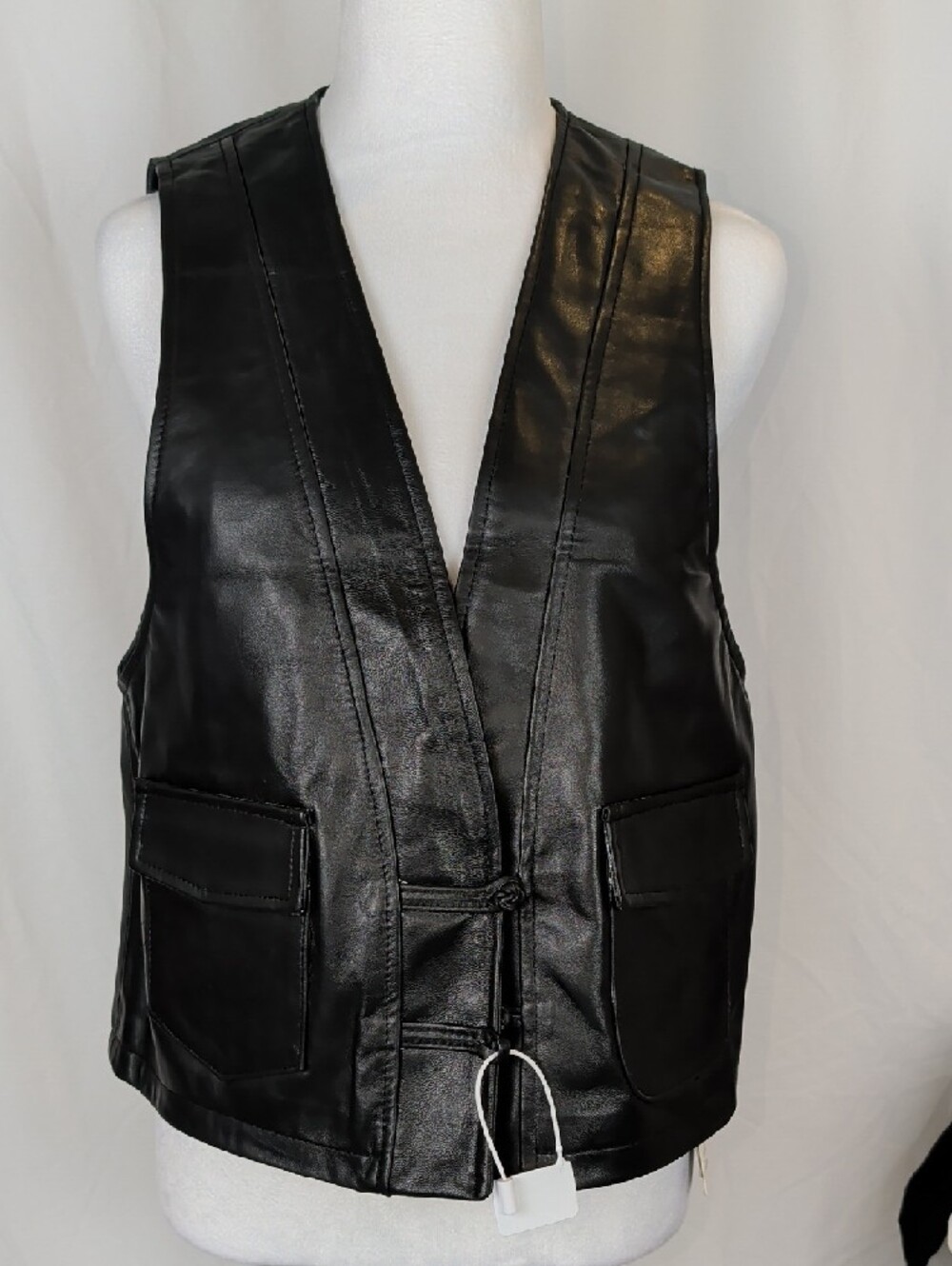 NWT Sidiyu Black Genuine Sheepskin Leather Vest Moto Gilet L